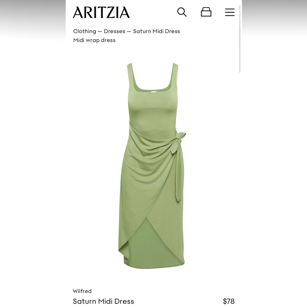 Brand new sage green midi wrap dress from aritzia!